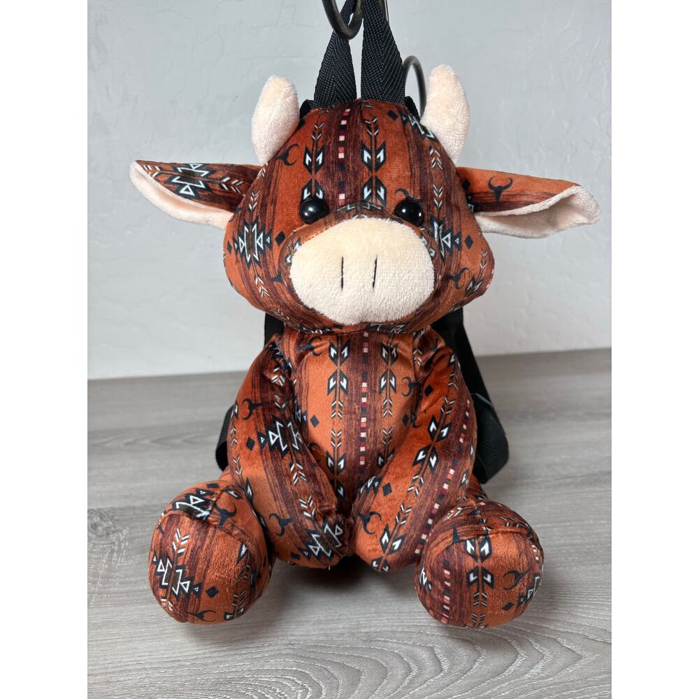 Farm Pals Plush Backpack Stuffed Animal Cow Southwestern Aztec Inspired New NWOT